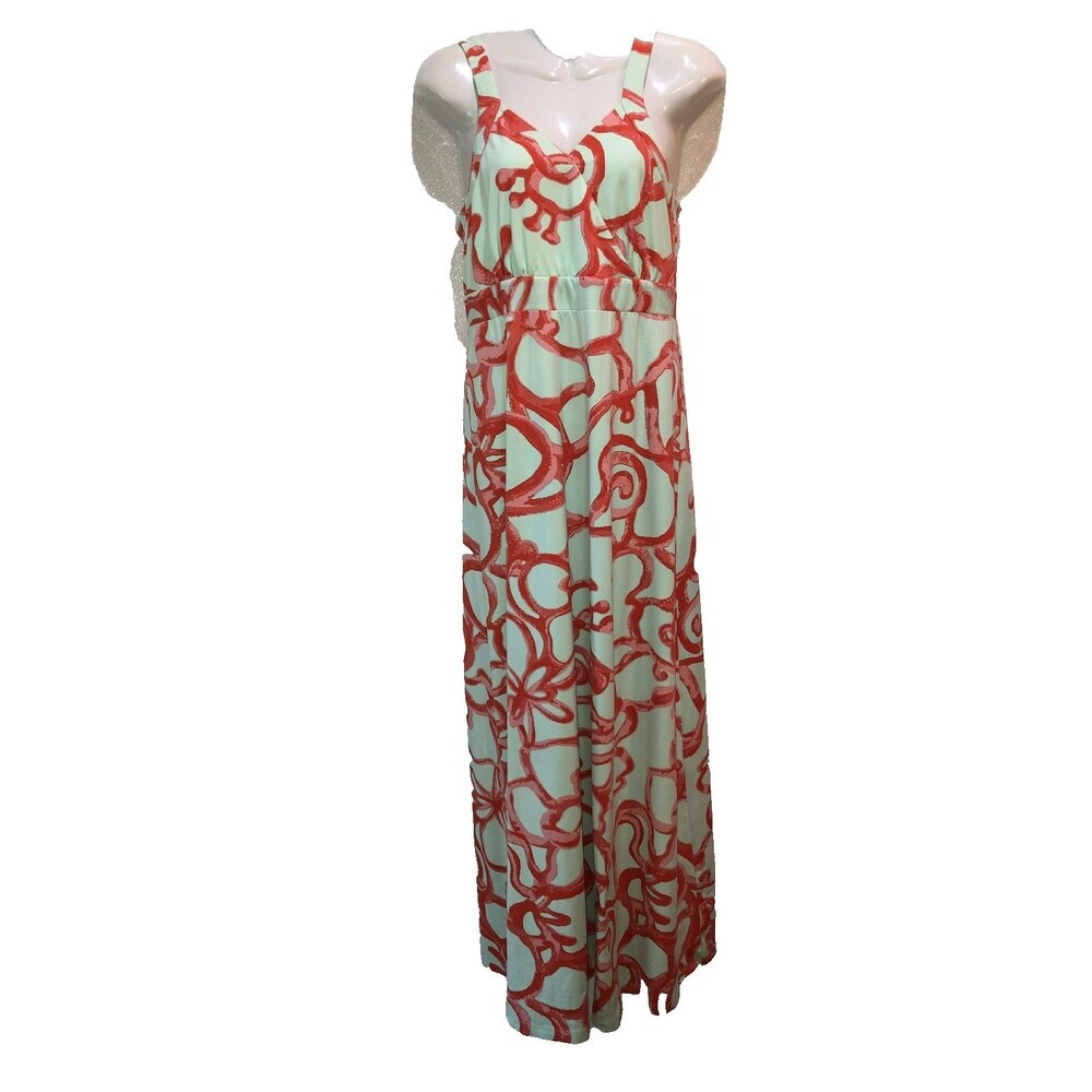 J McLaughlin Size Womens Medium Maxi Dress Nylon Blend Blue Beachy Artsy Hemmed